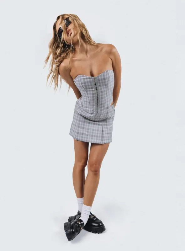 Bladini Pleat Mini Skirt Grey Check sold by Princess Polly