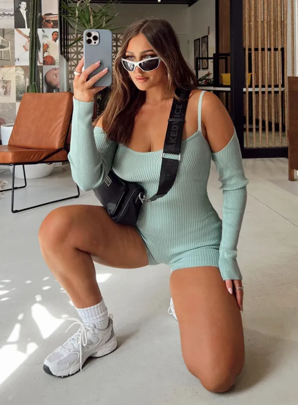 Noelene Bolero Knit Romper Blue sold by Princess Polly