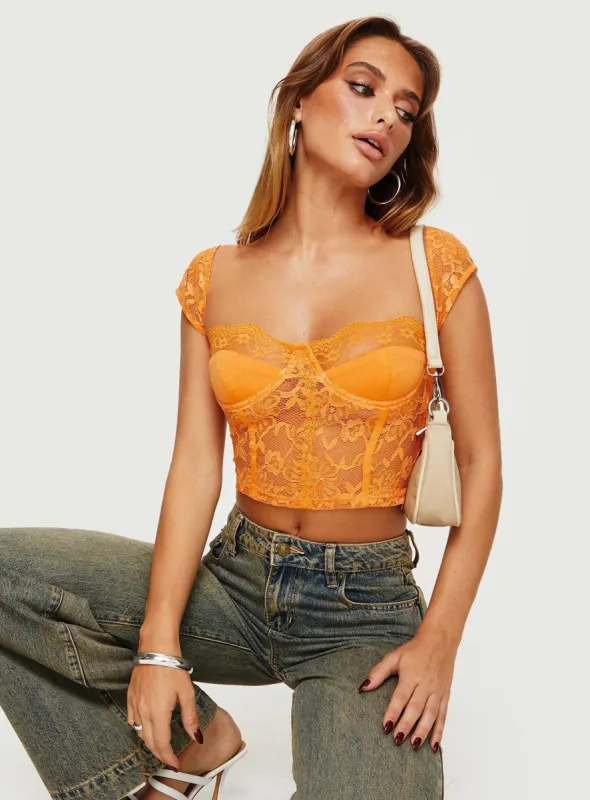 Shakman Lace Top Orange sold by Princess Polly