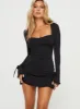 Dalzine Long Sleeve Mini Dress Black sold by Princess Polly