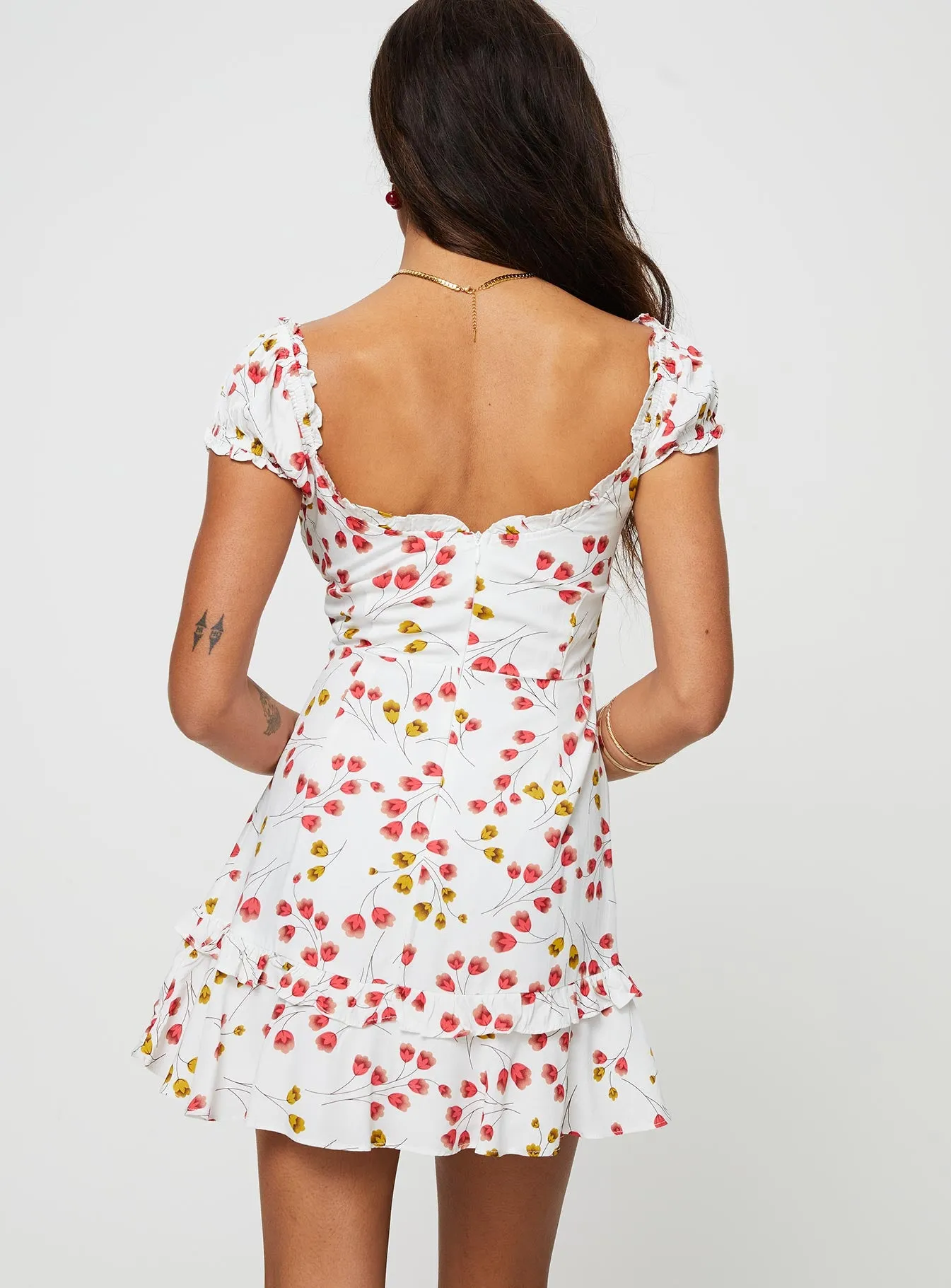 Floreen Mini Dress White / Red Floral sold by Princess Polly product image thumbnail 4