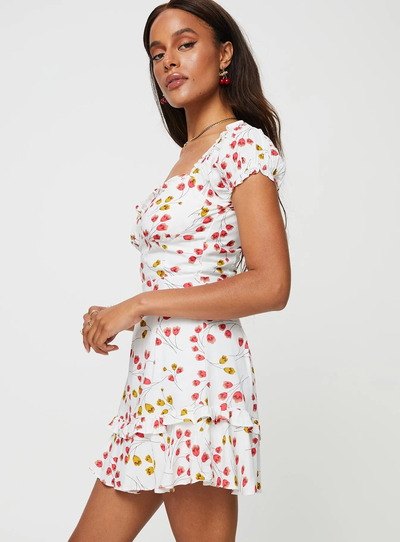 Floreen Mini Dress White / Red Floral sold by Princess Polly product image thumbnail 3