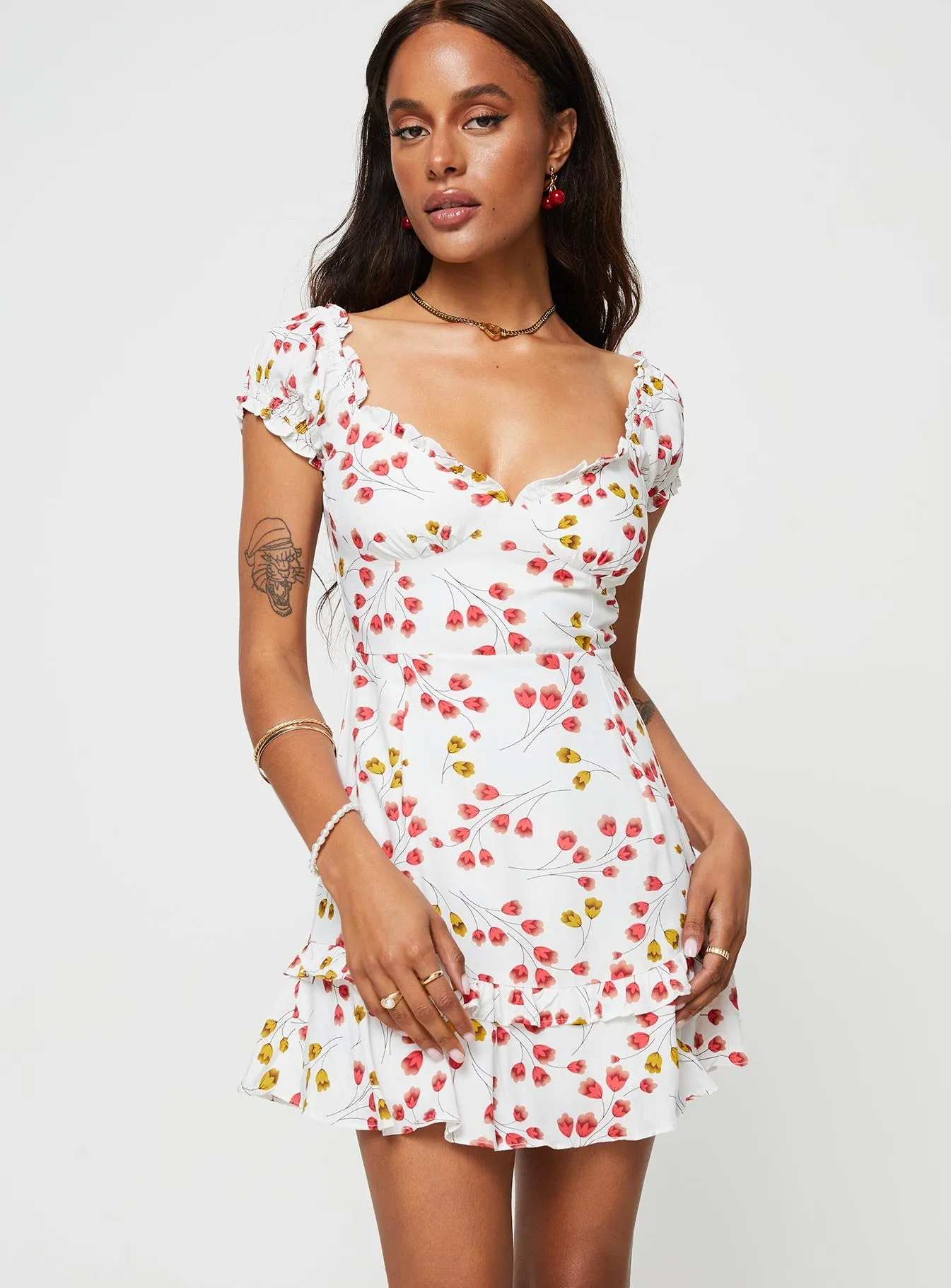 Floreen Mini Dress White / Red Floral sold by Princess Polly