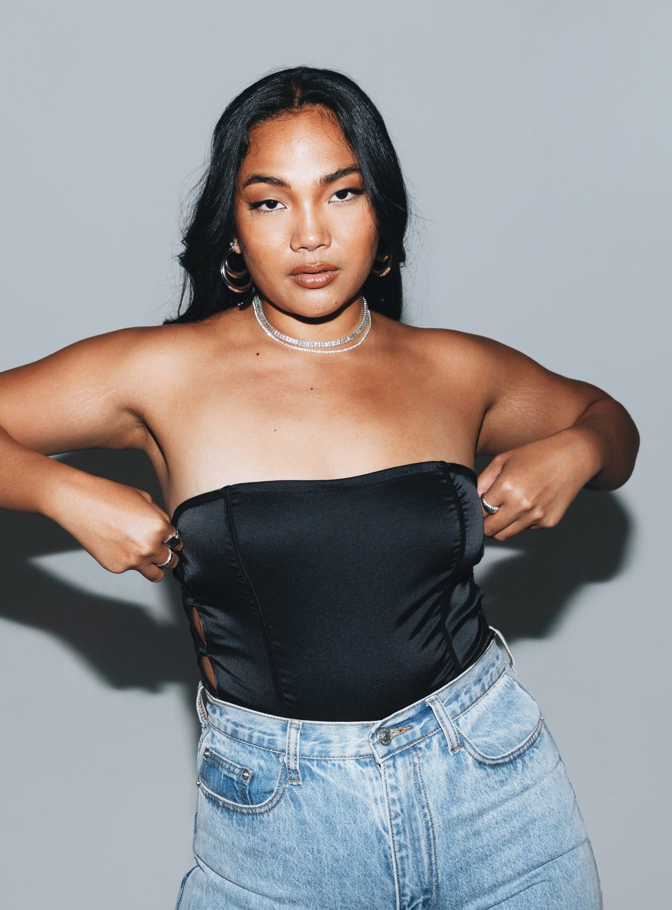 Benko Strapless Bodysuit Black sold by Princess Polly