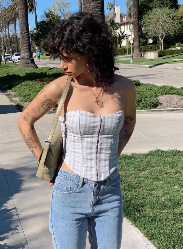 Bladini Corset Top Grey Check sold by Princess Polly