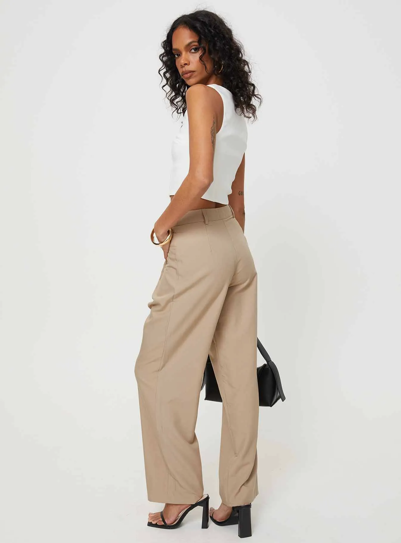 Caley Asymmetric Waistband Pants Beige sold by Princess Polly product image thumbnail 4