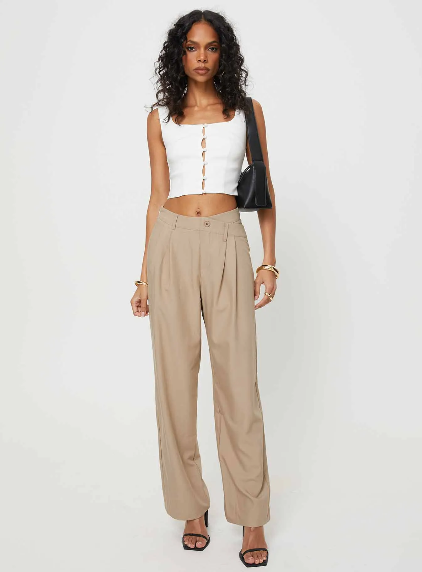 Caley Asymmetric Waistband Pants Beige sold by Princess Polly product image thumbnail 3