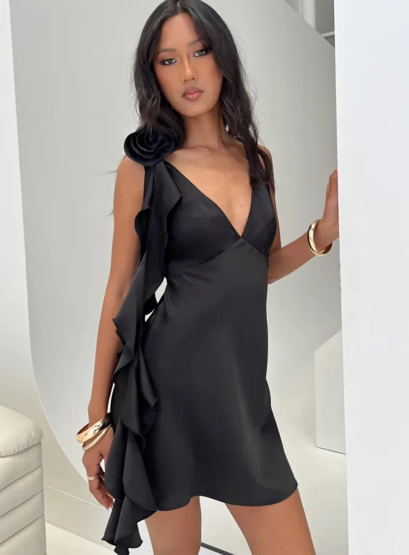 Sova Flower Mini Dress Black sold by Princess Polly