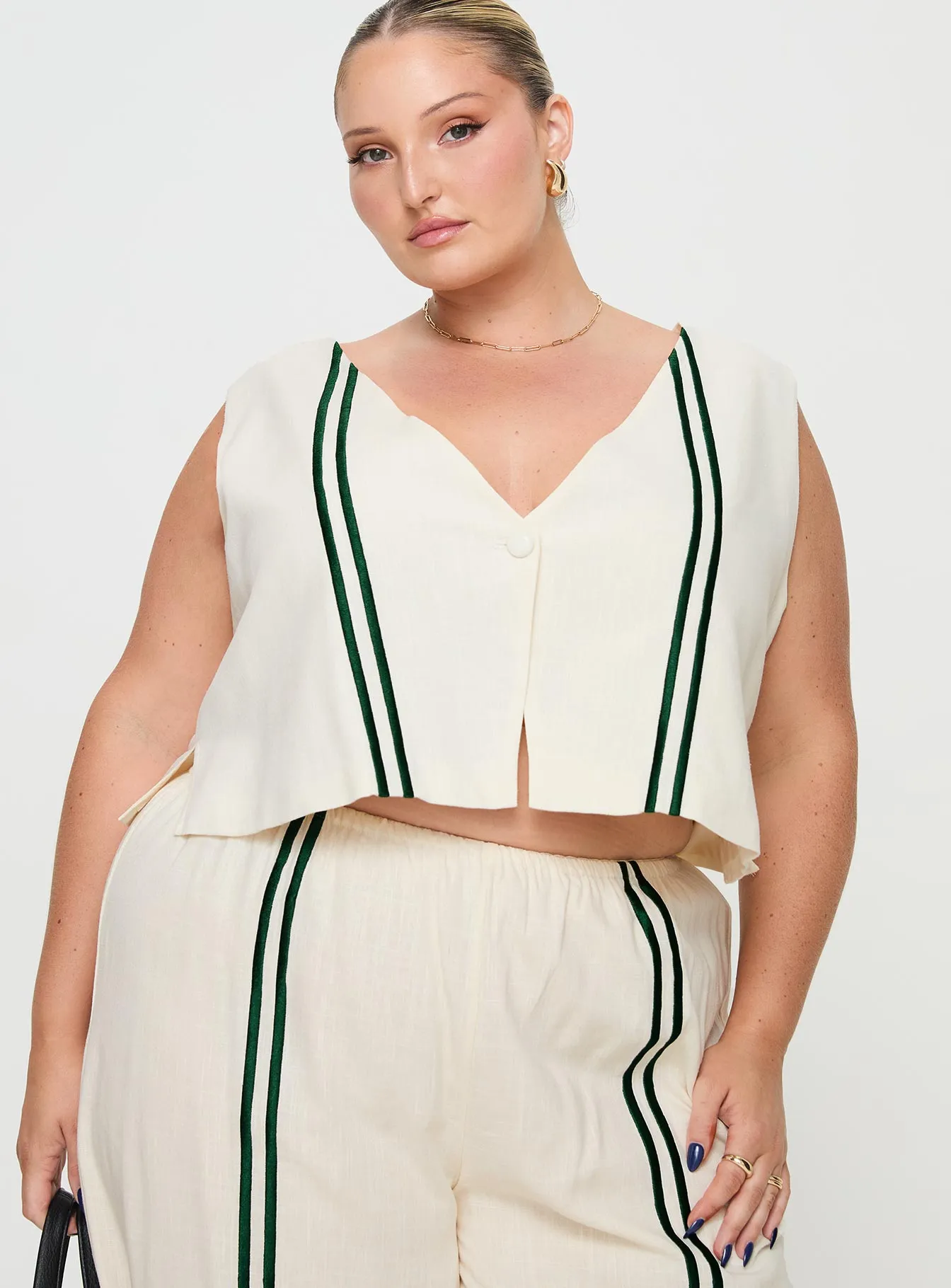 Heenny Vest Top White / Green Curve sold by Princess Polly product image thumbnail 2