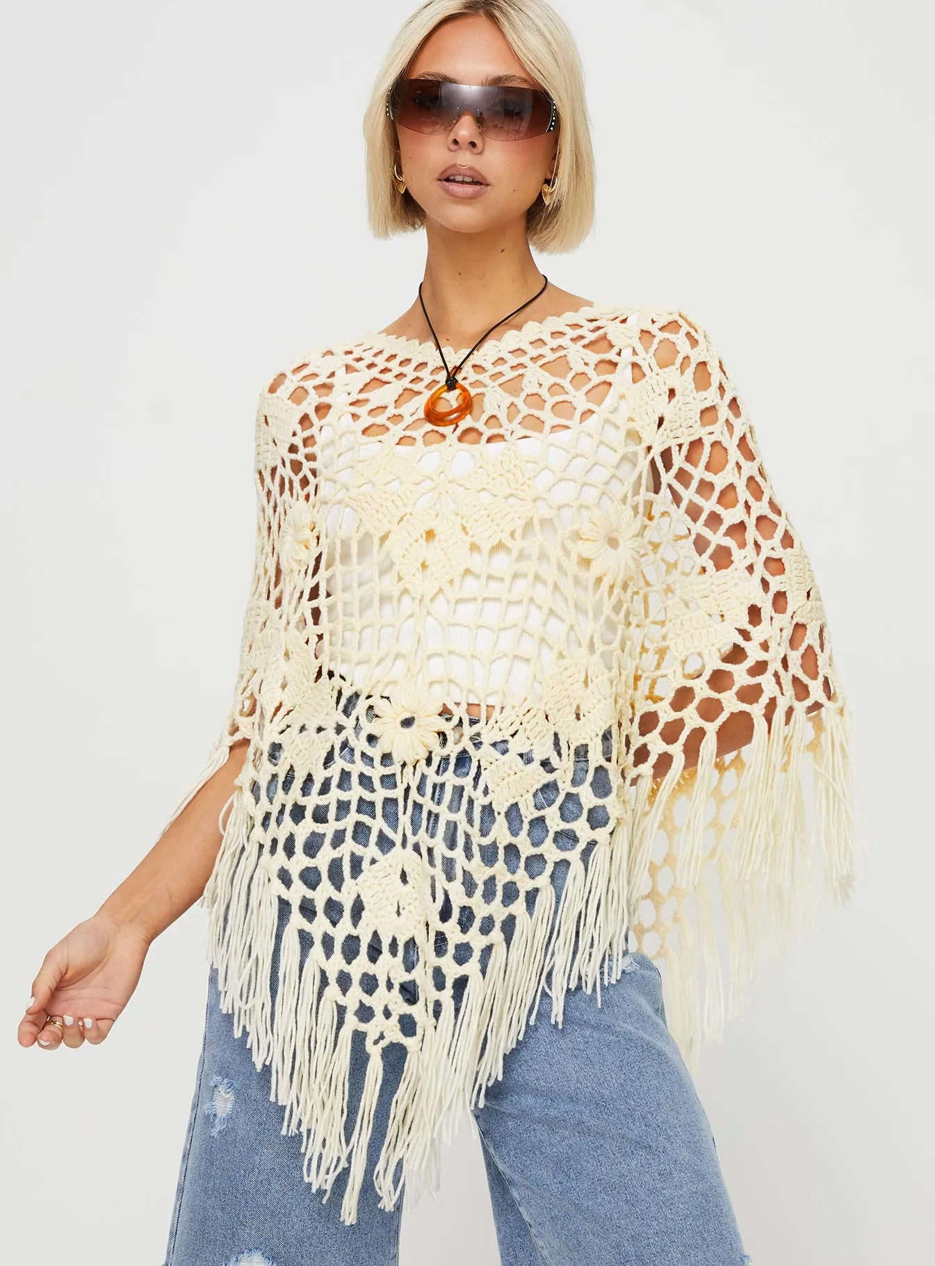 Joanes Crochet Poncho Beige sold by Princess Polly product image thumbnail 2