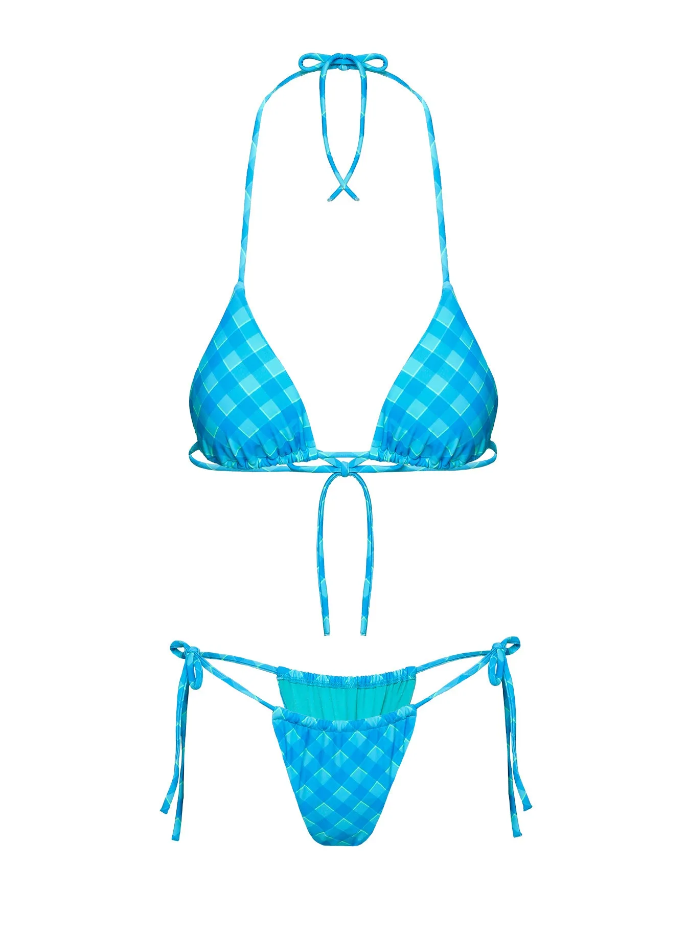 Jenner Tie Side Ruched Bikini Bottom Blue Check sold by Princess Polly product image thumbnail 5