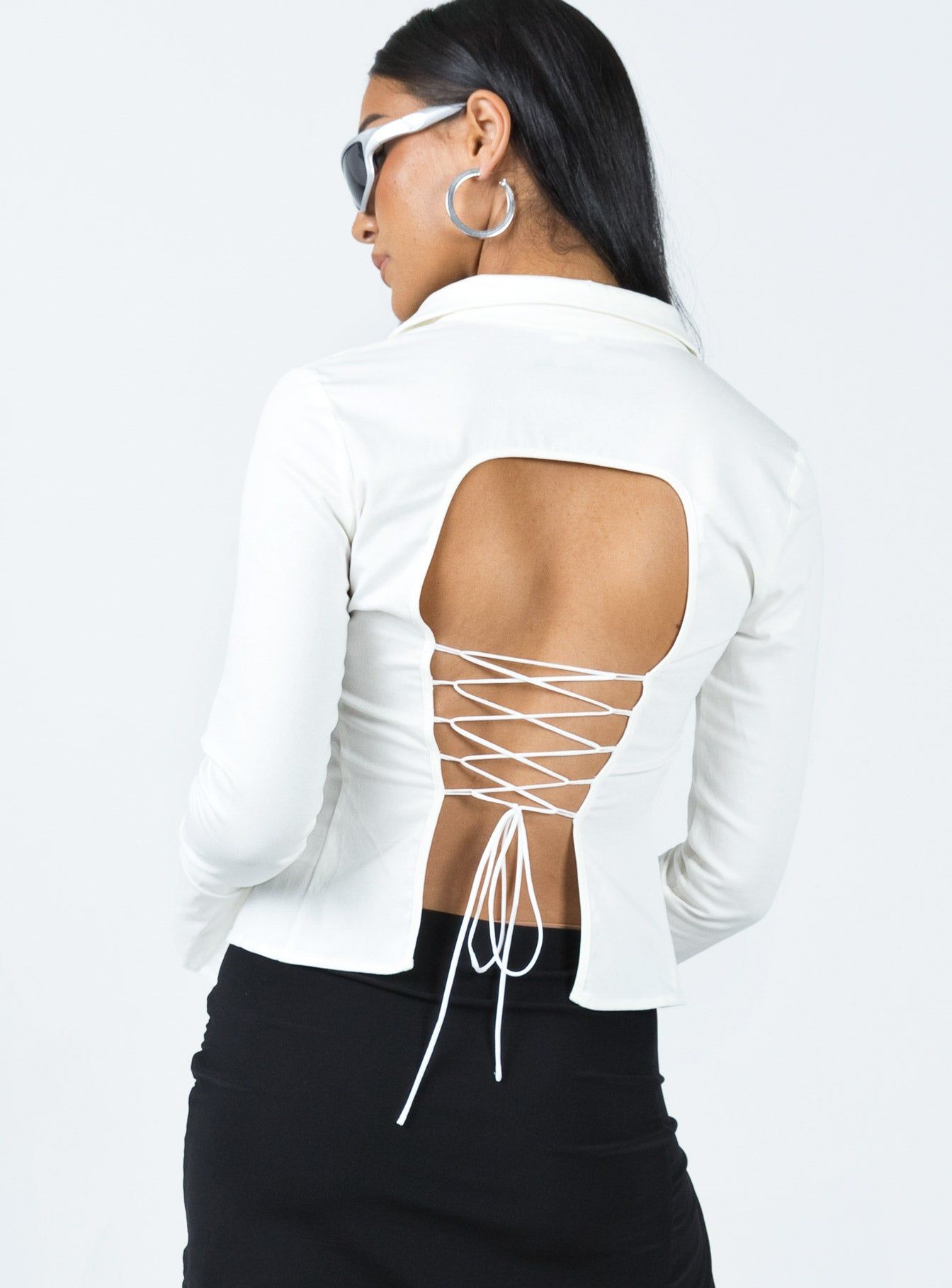 Belshaw Lace Up Back Shirt Ivory sold by Princess Polly product image thumbnail 5