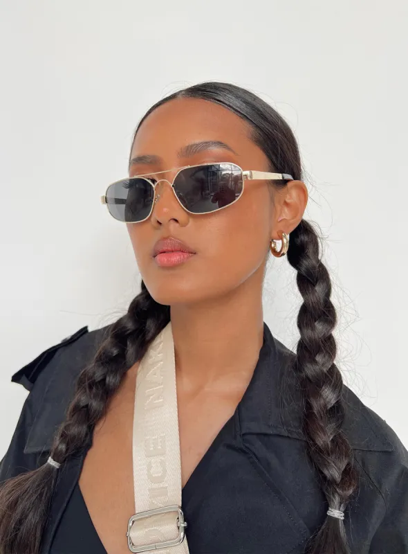 Nena Sunglasses Gold / Black sold by Princess Polly