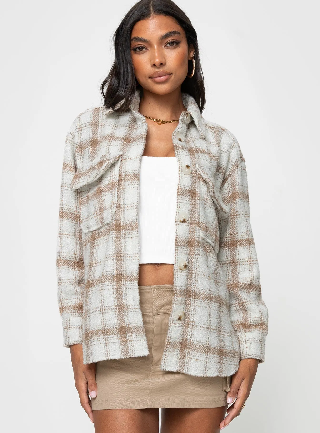 Tenelle Oversized Shacket Beige Plaid sold by Princess Polly product image thumbnail 2
