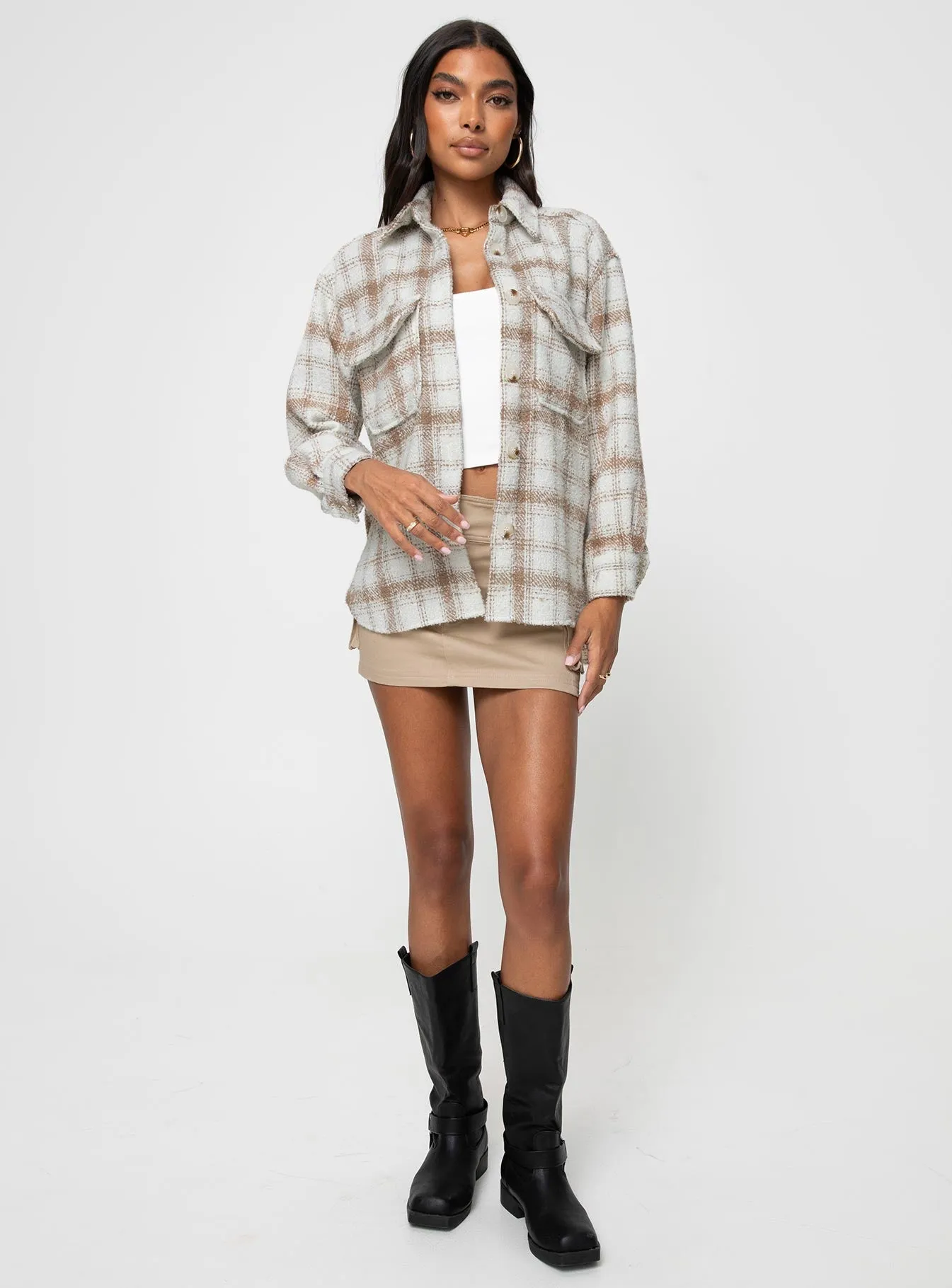 Tenelle Oversized Shacket Beige Plaid sold by Princess Polly product image thumbnail 3