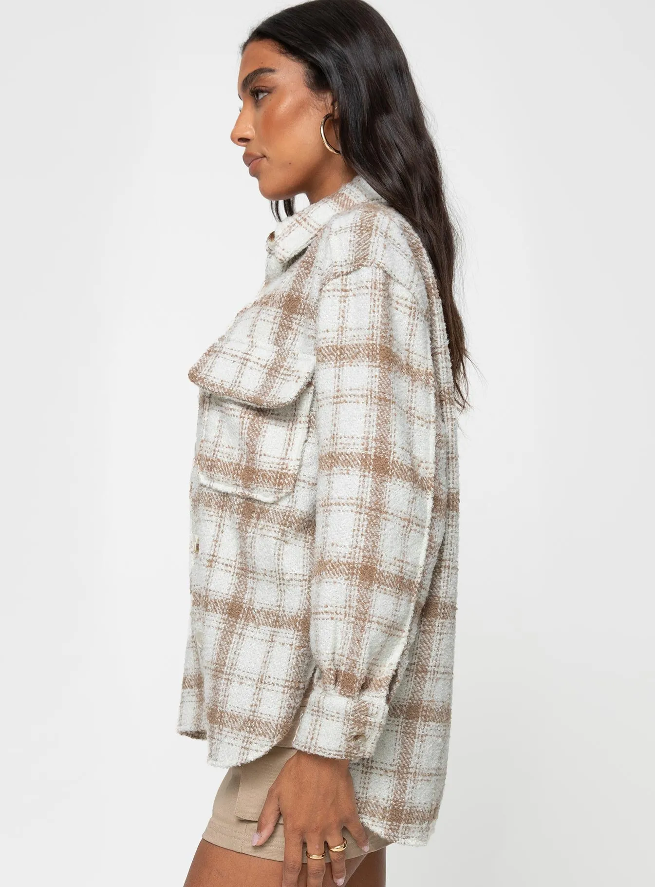 Tenelle Oversized Shacket Beige Plaid sold by Princess Polly product image thumbnail 4
