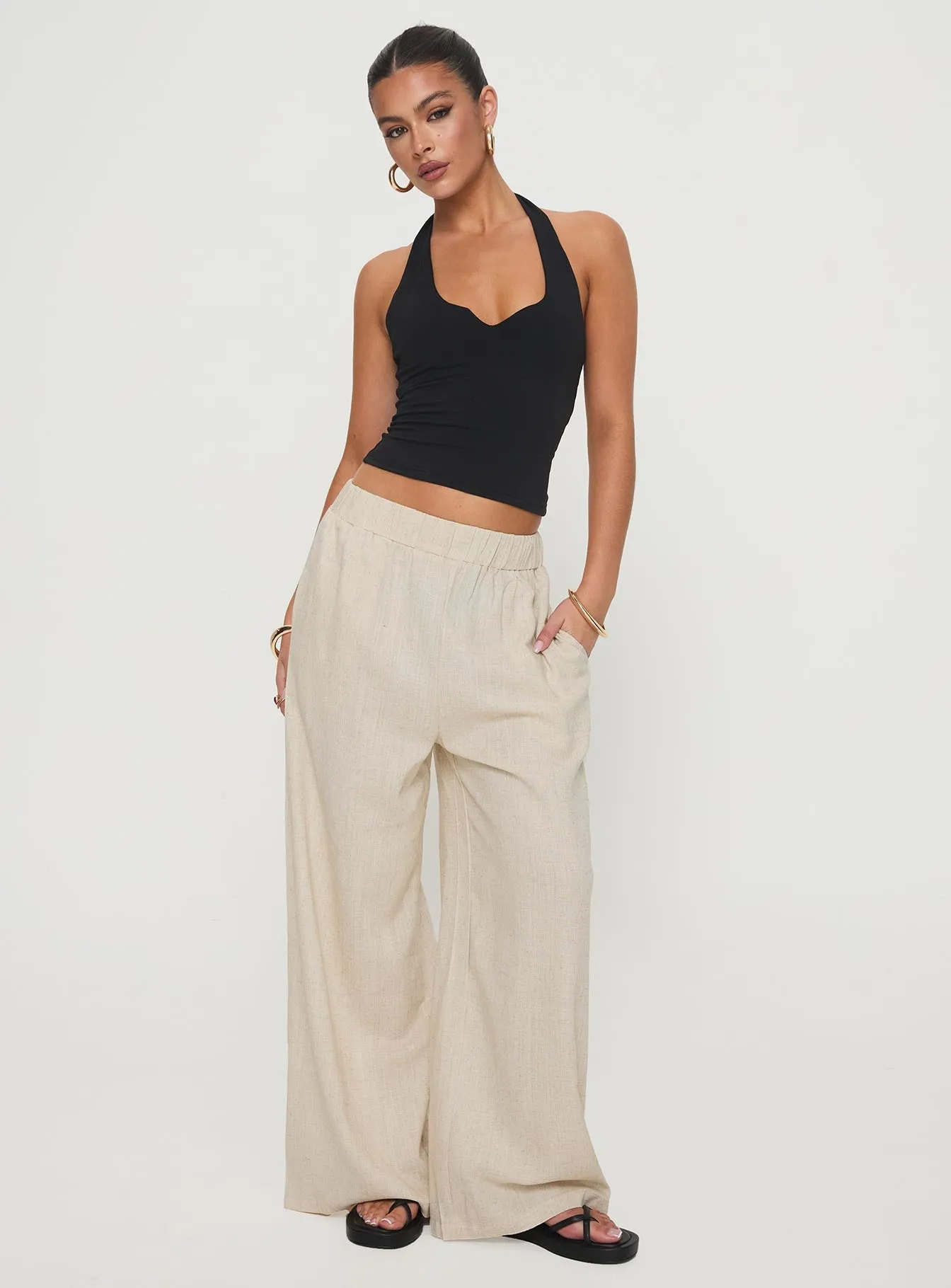 Pellegrini Linen Wide Leg Pants Natural sold by Princess Polly product image thumbnail 2