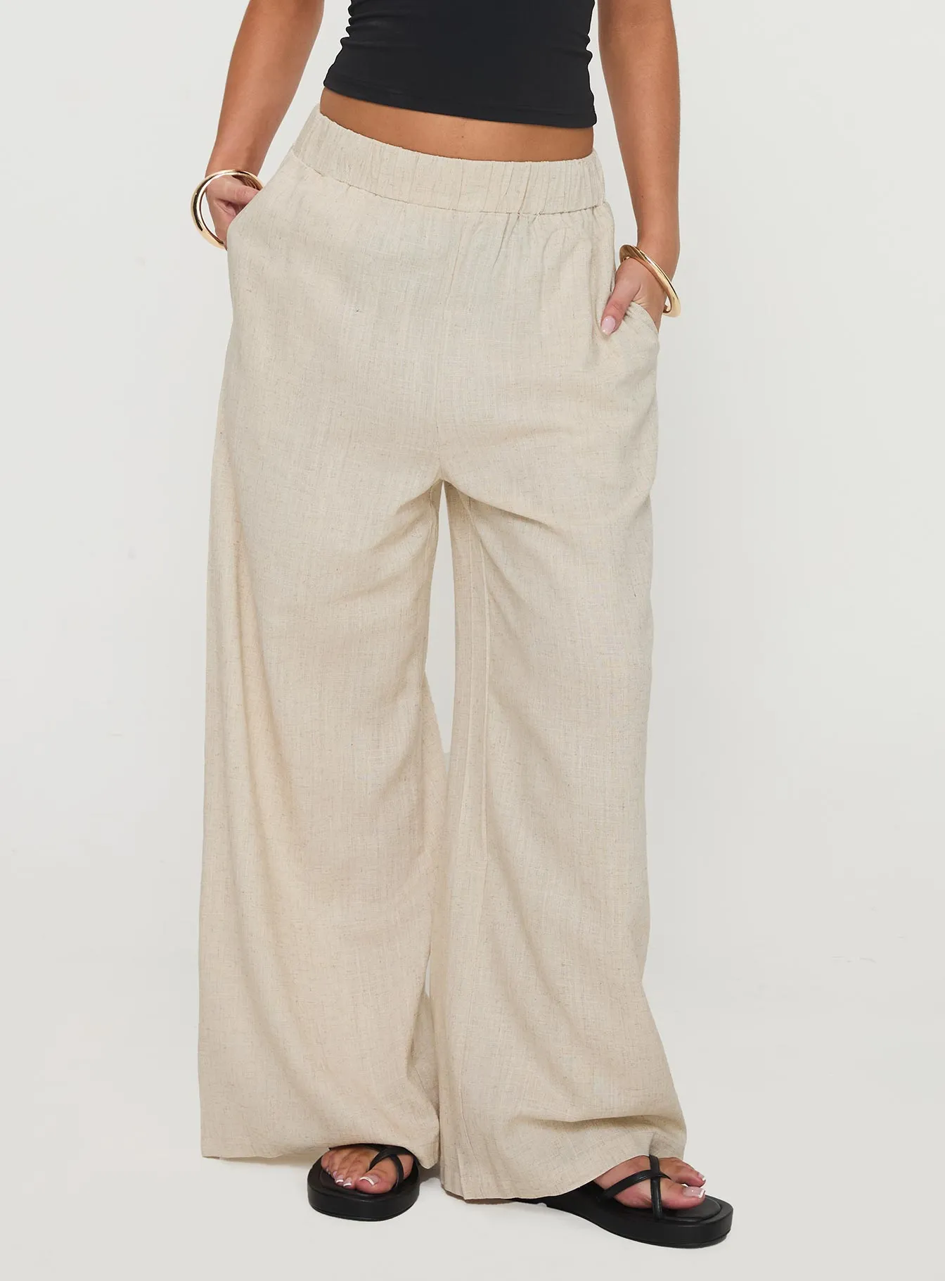 Pellegrini Linen Wide Leg Pants Natural sold by Princess Polly