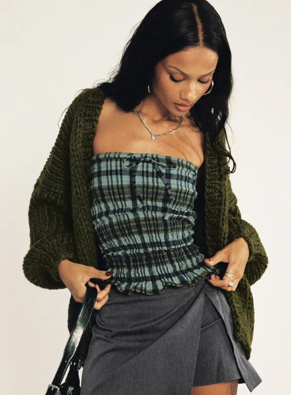 Rigia Top Mono Check Green sold by Princess Polly