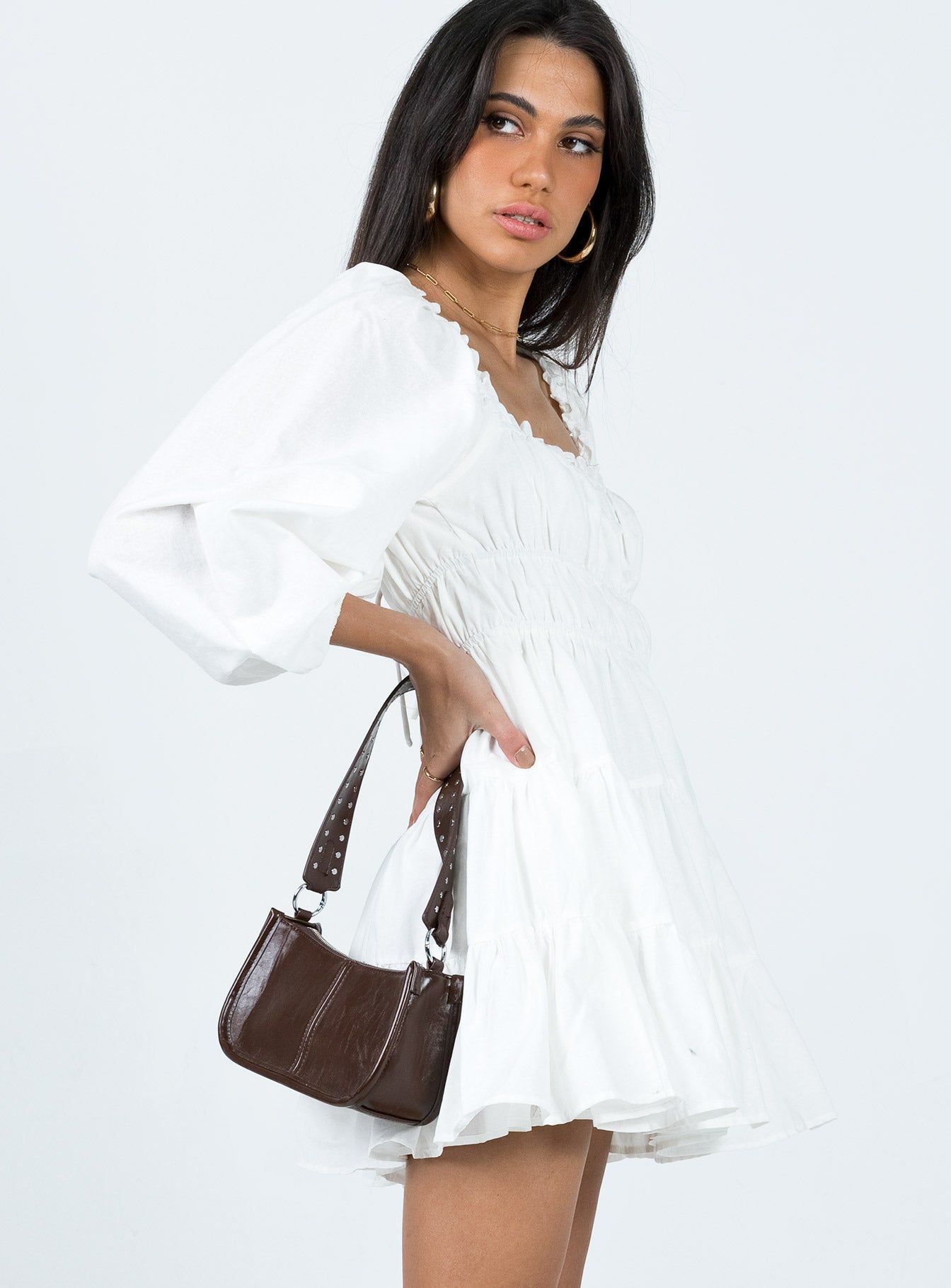 Ceara Long Sleeve Mini Dress White sold by Princess Polly product image thumbnail 4