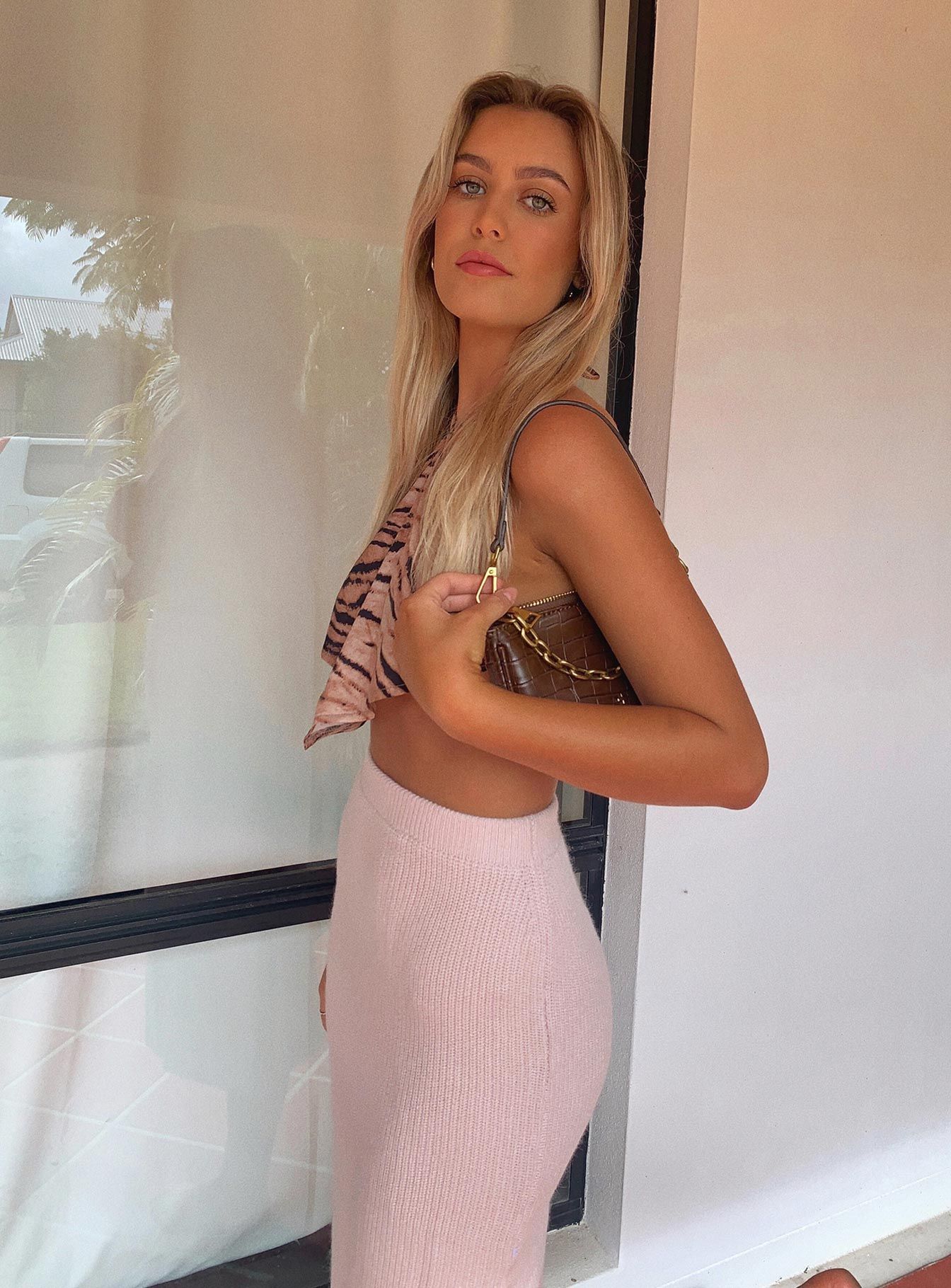 Zanna Midi Skirt Nude Pink sold by Princess Polly