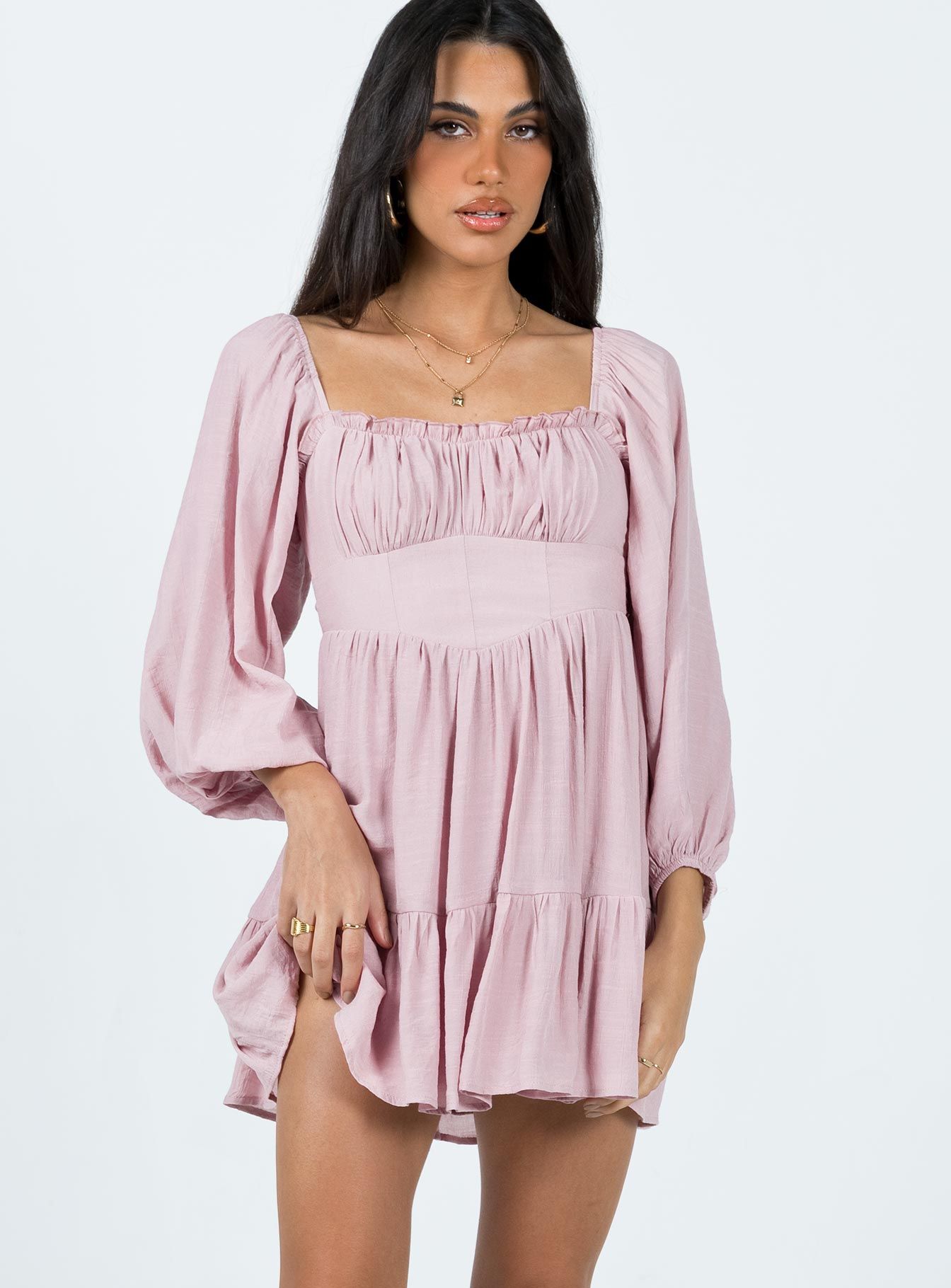 Ethan Long Sleeve Mini Dress Pink sold by Princess Polly