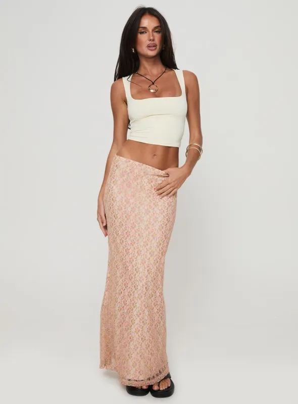 Gallego Lace Maxi Skirt Pink sold by Princess Polly