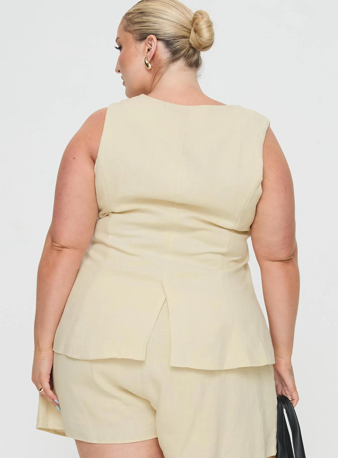 Days With You Linen Blend Vest Top Sand Curve sold by Princess Polly product image thumbnail 5