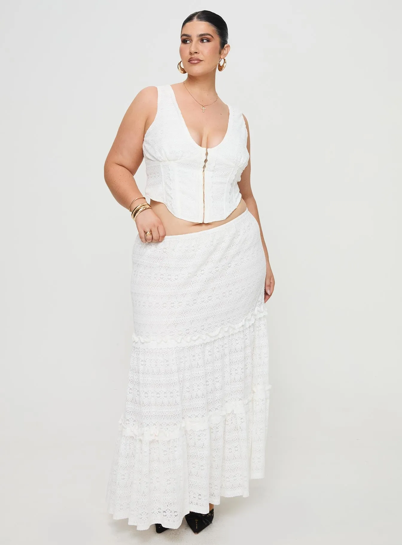 Buttacupe Lace Maxi Skirt White Curve sold by Princess Polly product image thumbnail 3