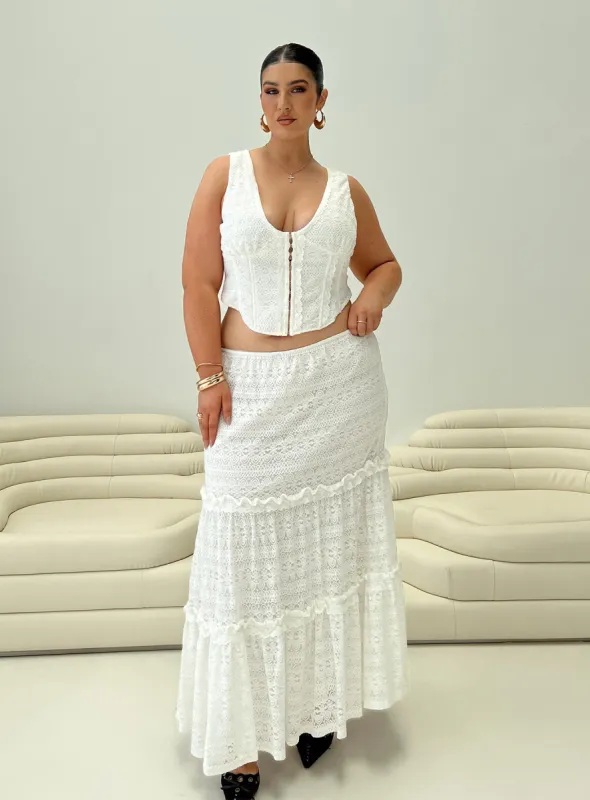 Buttacupe Lace Maxi Skirt White Curve sold by Princess Polly