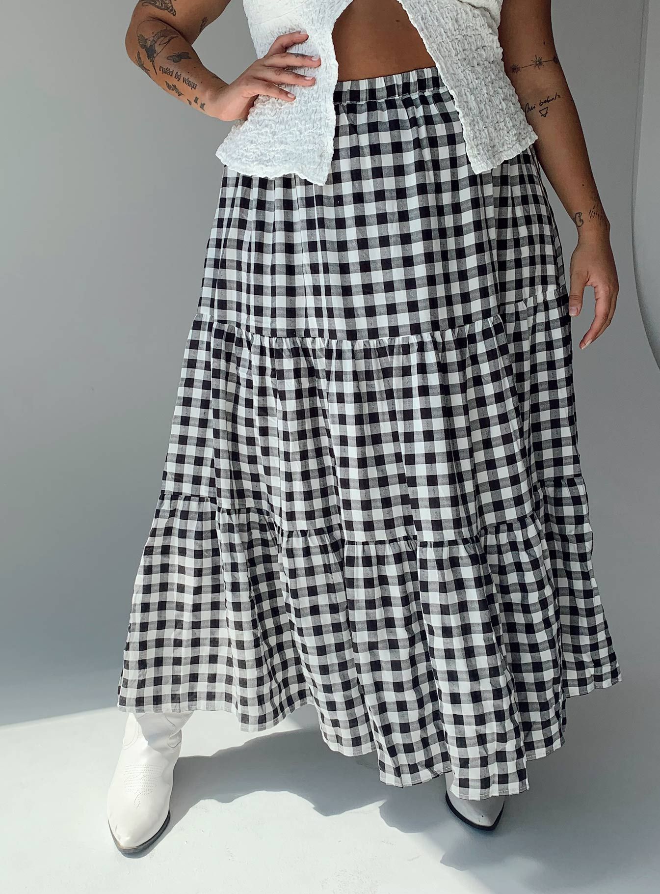 Hale Midi Skirt Black / White Curve sold by Princess Polly