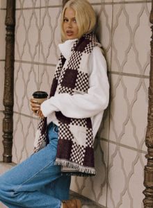 Ruthie Check Scarf Brown / White sold by Princess Polly