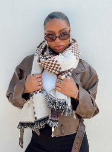 Ruthie Check Scarf Brown / White sold by Princess Polly