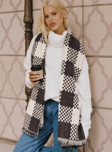 Ruthie Check Scarf Brown / White sold by Princess Polly