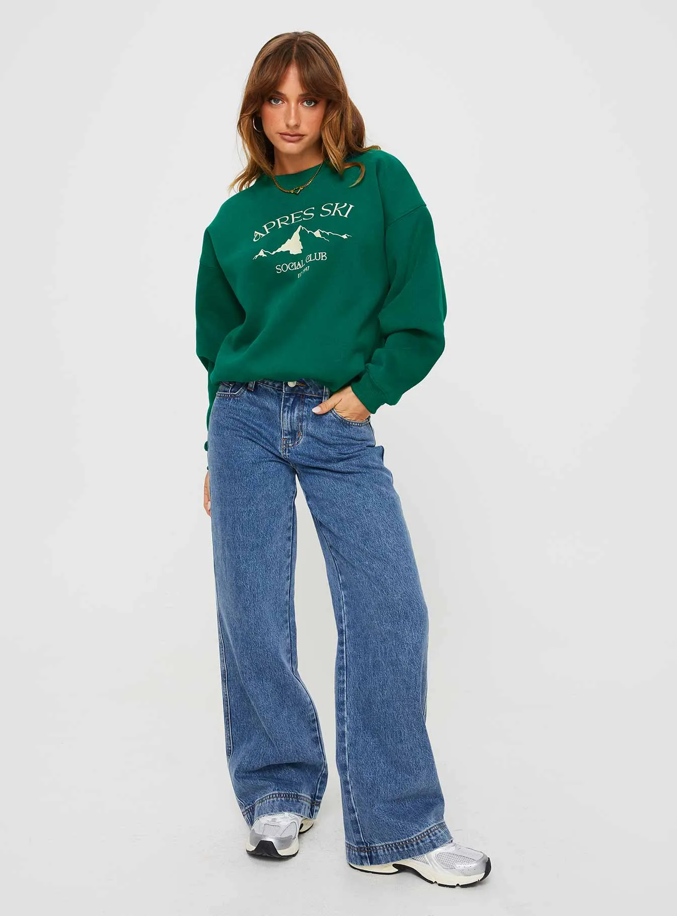 Apres Ski Crew Neck Sweatshirt Green / Cream sold by Princess Polly product image thumbnail 3