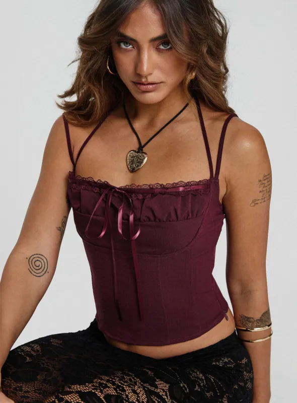 Trynia Top Burgundy sold by Princess Polly