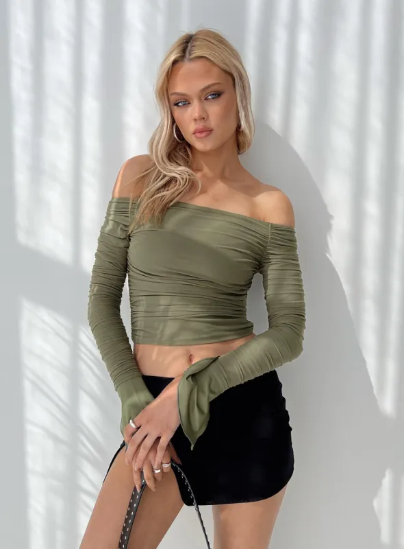 Moreno Off The Shoulder Top Green sold by Princess Polly