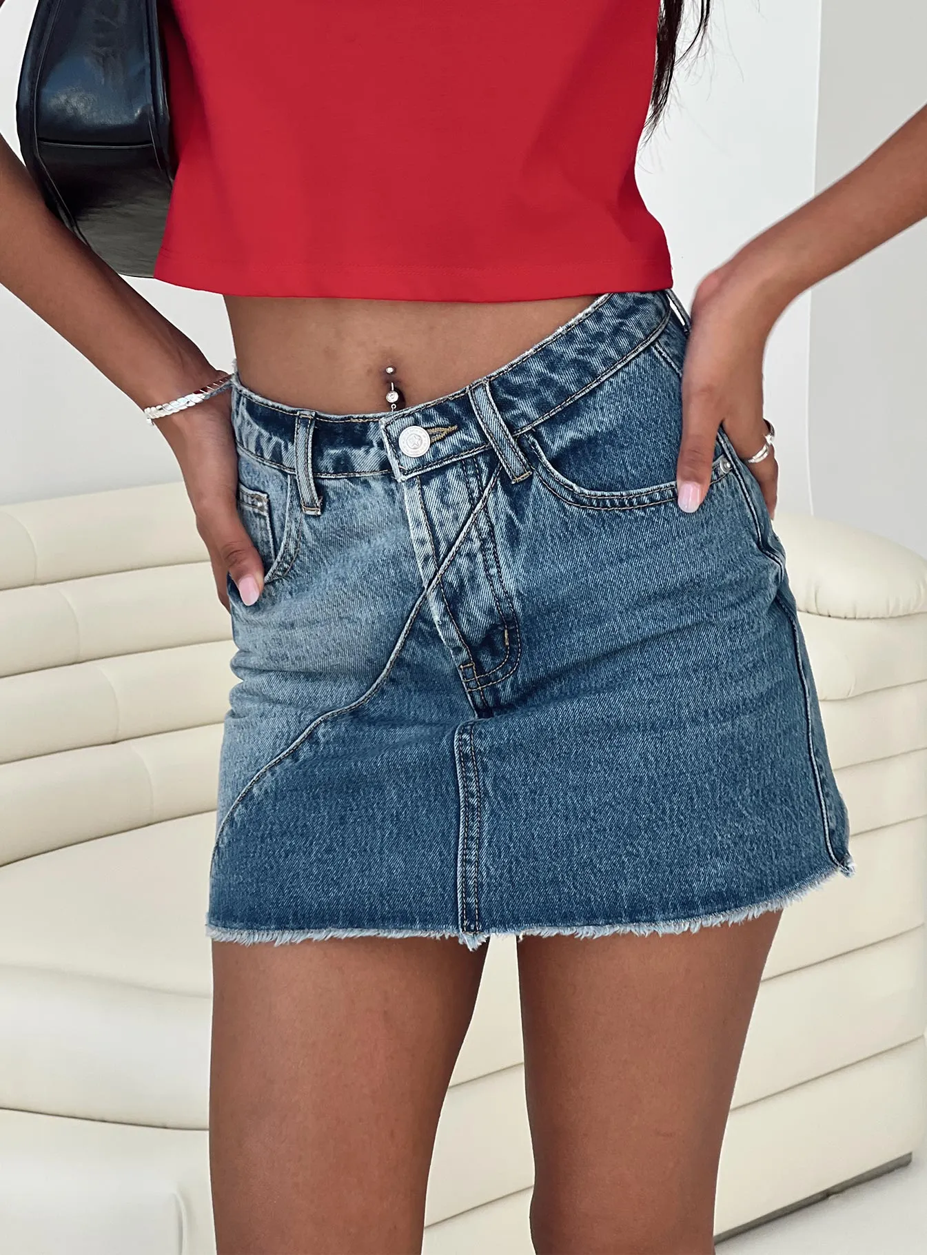 Jellicoe Spliced Denim Skirt Multi Wash sold by Princess Polly