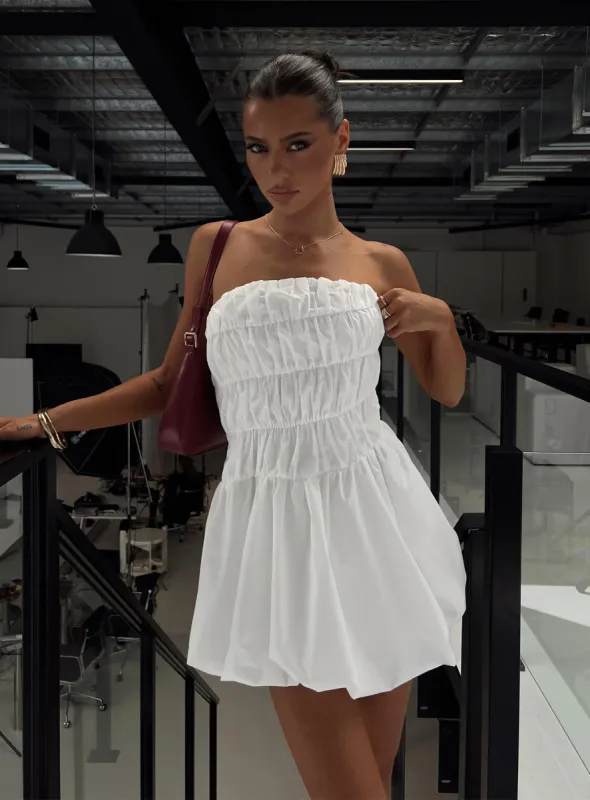 Karenza Bubble Hem Mini Dress White sold by Princess Polly