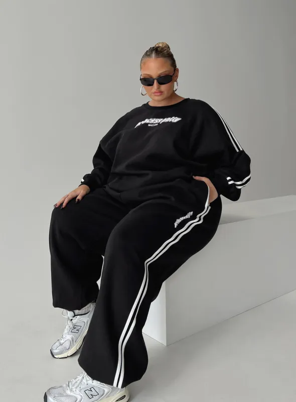 Princess Polly Track Pants Stripe Black / White Curve sold by Princess Polly
