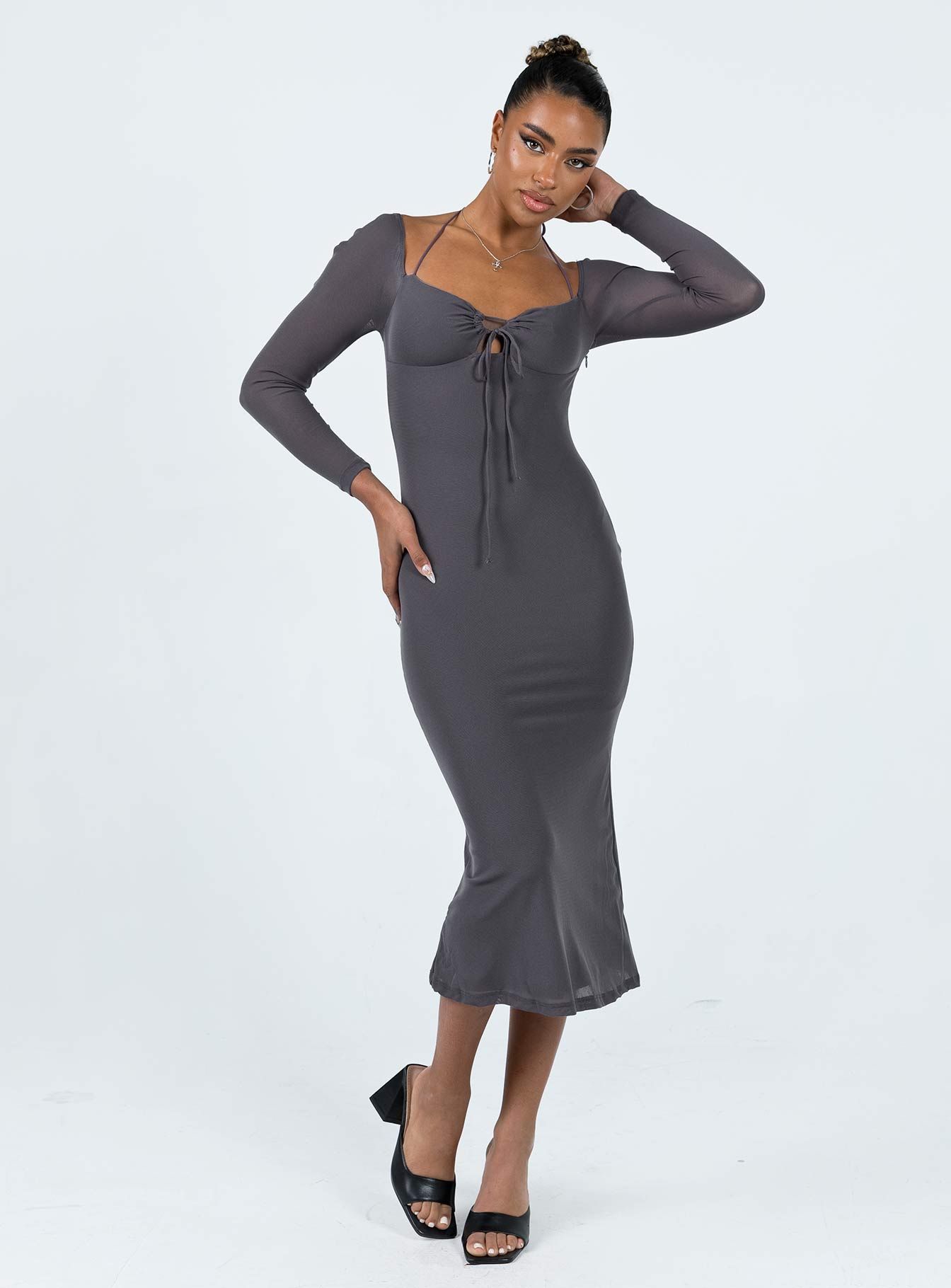 Fowlers Long Sleeve Midi Dress Slate sold by Princess Polly product image thumbnail 2