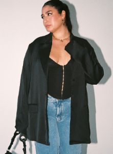 Toddy Satin Blazer Black Curve sold by Princess Polly