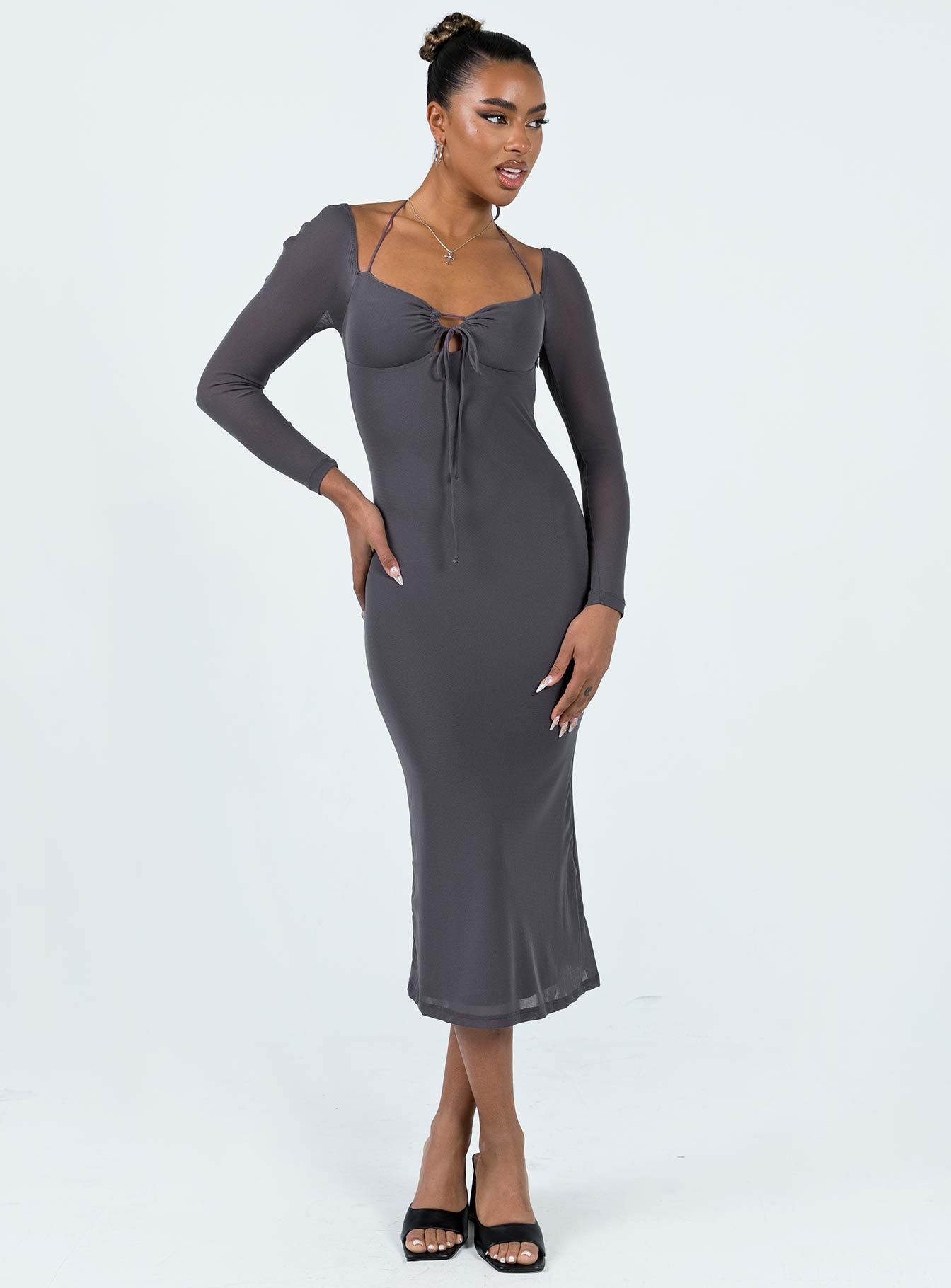 Fowlers Long Sleeve Midi Dress Slate sold by Princess Polly