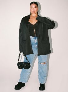 Toddy Satin Blazer Black Curve sold by Princess Polly