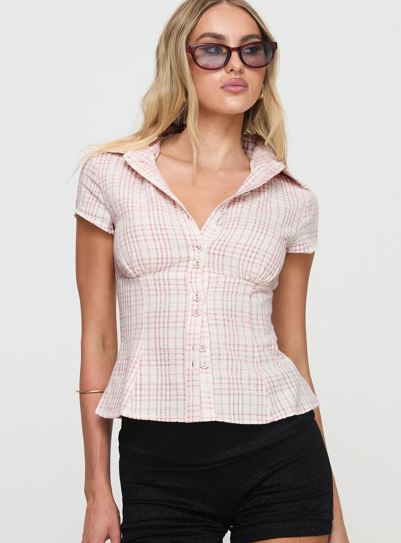 Cottesloe Blouse Top Pink Check sold by Princess Polly product image thumbnail 2