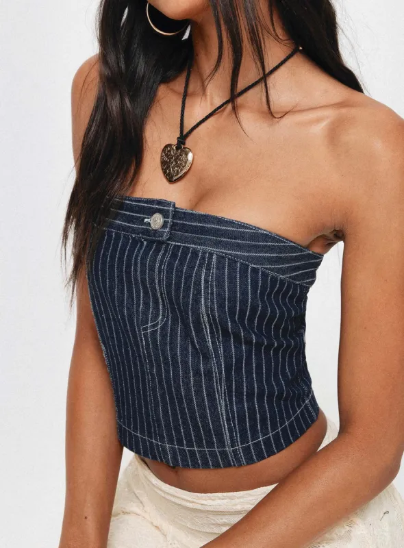 Grier Strapless Denim Top Indigo sold by Princess Polly