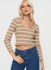 Devis Long Sleeve Top Beige / White sold by Princess Polly