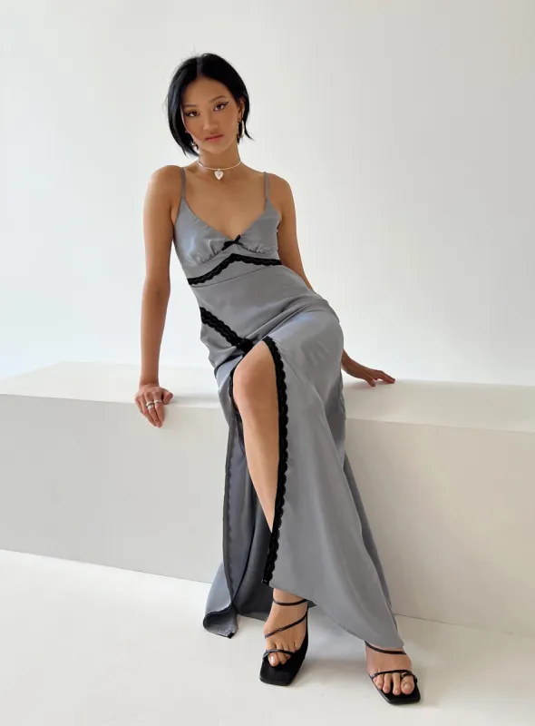 Sidney Lace Trim Maxi Dress Grey sold by Princess Polly