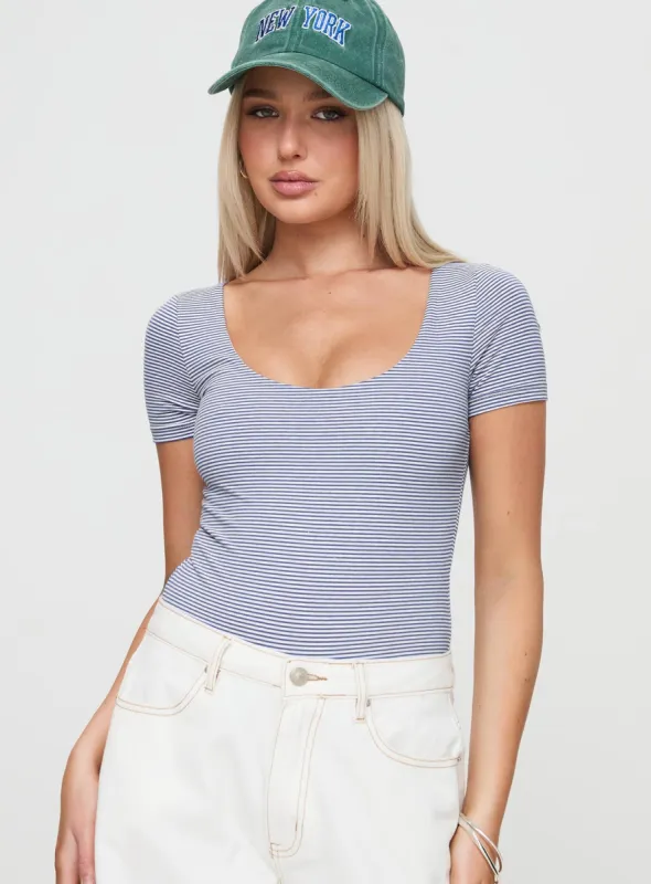 Brynne Bodysuit White / Navy Stripe sold by Princess Polly