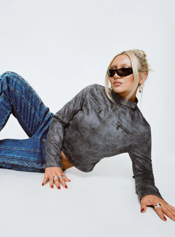 Bella Moto Jacket Charcoal sold by Princess Polly